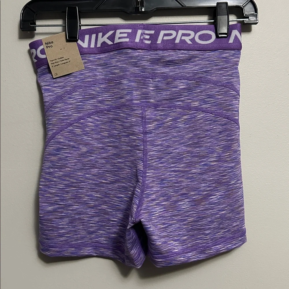 Nike Pro Women's Tight Fit High Rise 3” Heathered Purple Athletic Shorts Small - Picture 7 of 7
